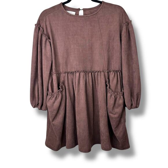 Chelsea & Violet NWOT C&V Dark Brown Stretchy Faux Suede Babydoll Mini Dress XS - Picture 2 of 6